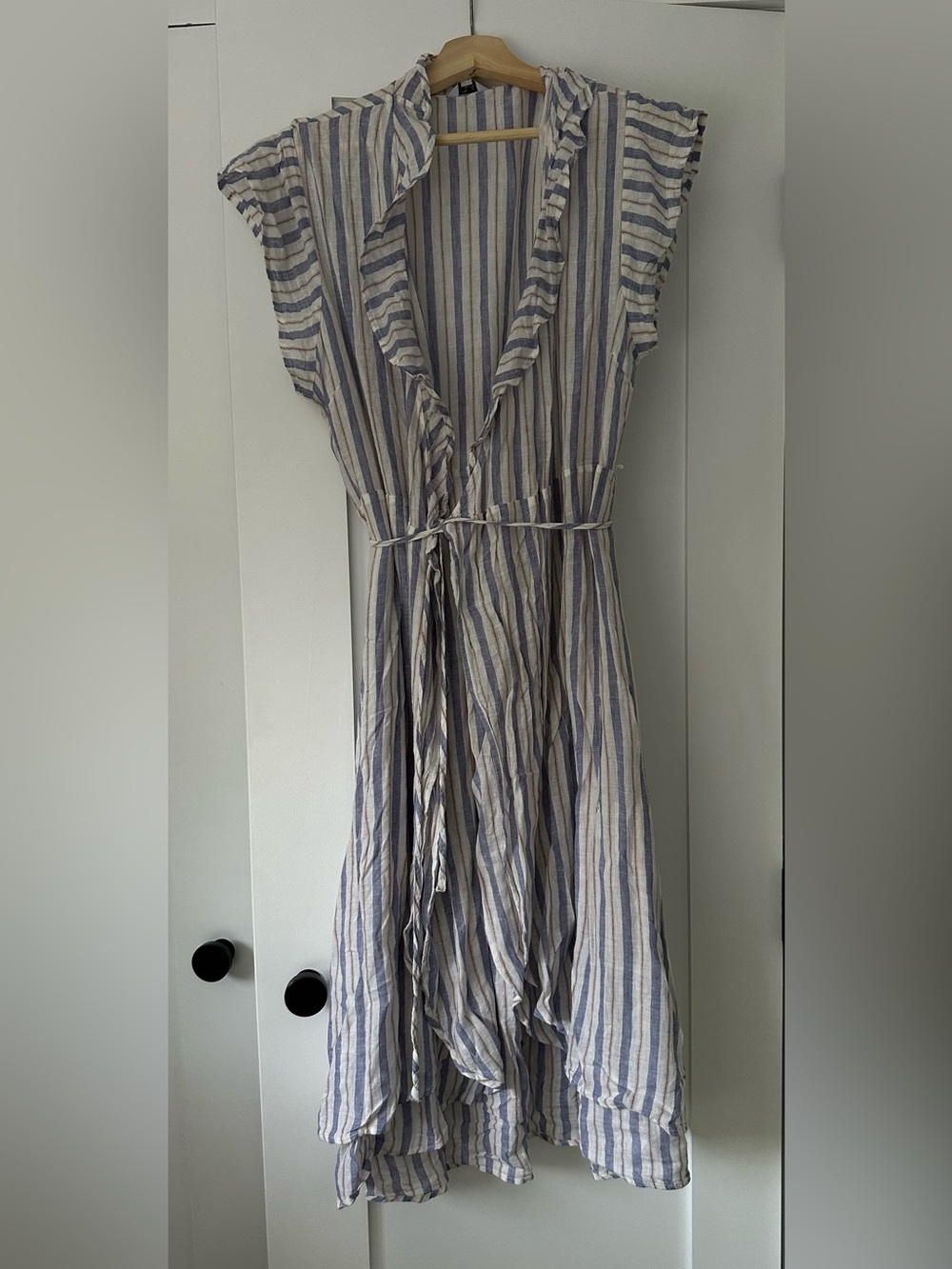 Rails Blue and White Striped Midi Dress with Waist Tie